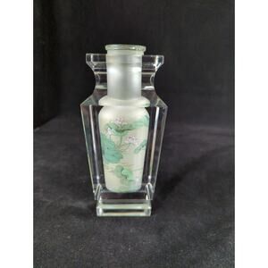 Vintage Lotus Flower Reverse Painted Crystal Art Glass Bud Vase By Dynasty Lane